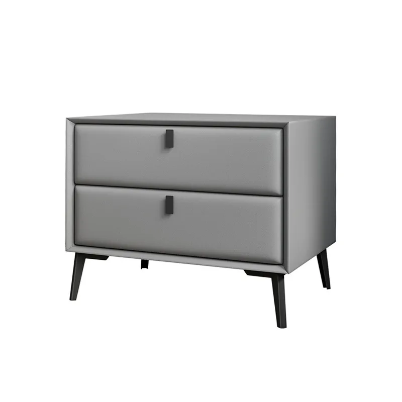 

Nordic, light luxury, bedside table, leather, solid wood, simple, modern, gray, bedroom storage
