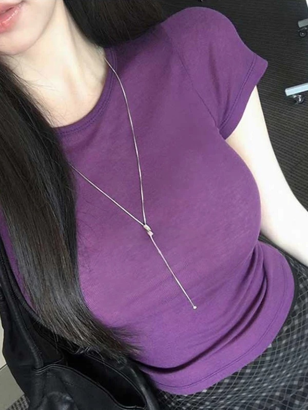 Fashionable Chic Short Sleeve Slim Fit T-Shirt Women's Top Comfortable Skin-friendly Trendy Body-shaping High Waist Design