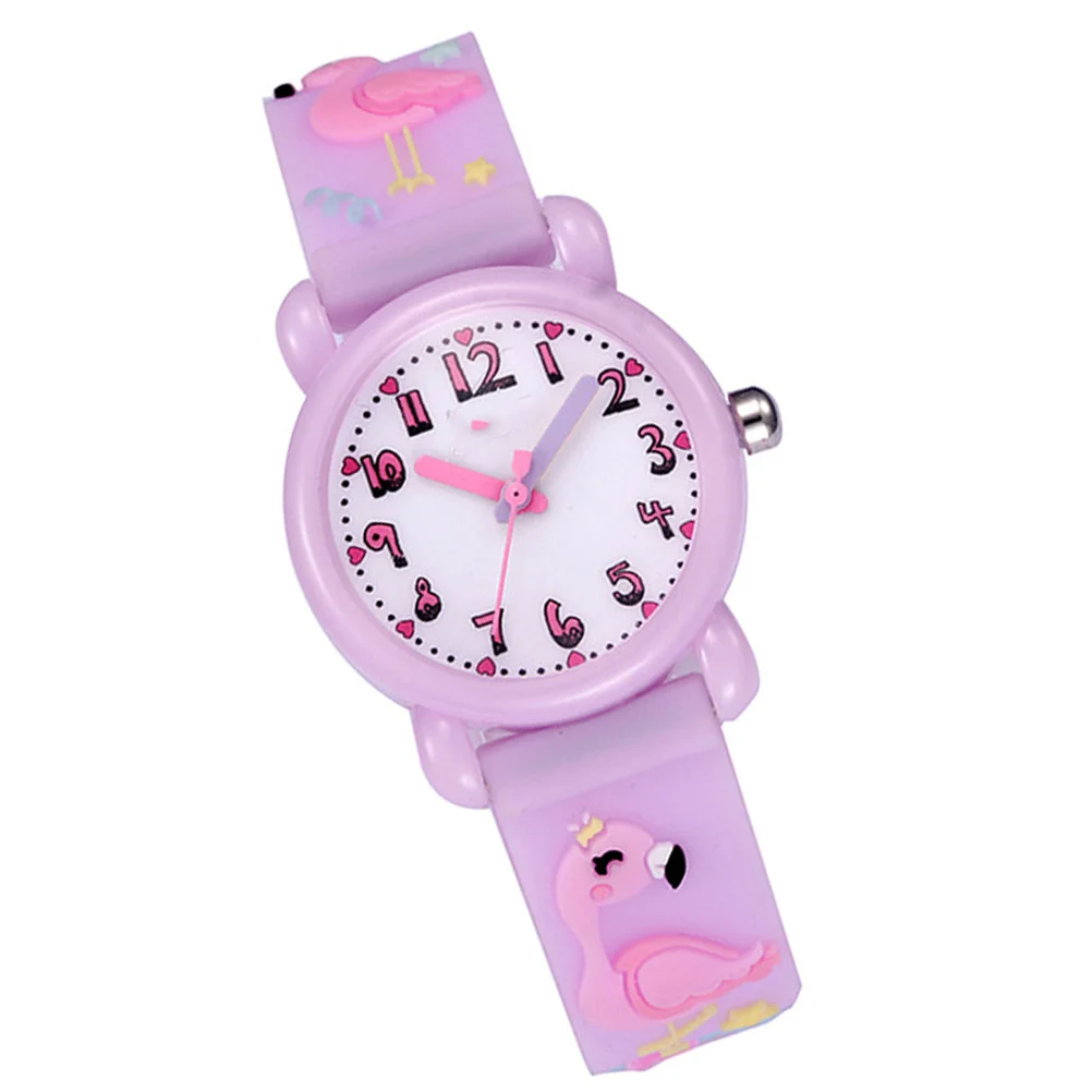 1Pcs Light Purple Cartoon Watch 3D Flamingo Artwork Waterproof Scratch Resistant Strap Comfortable Fit Fashion Wrist