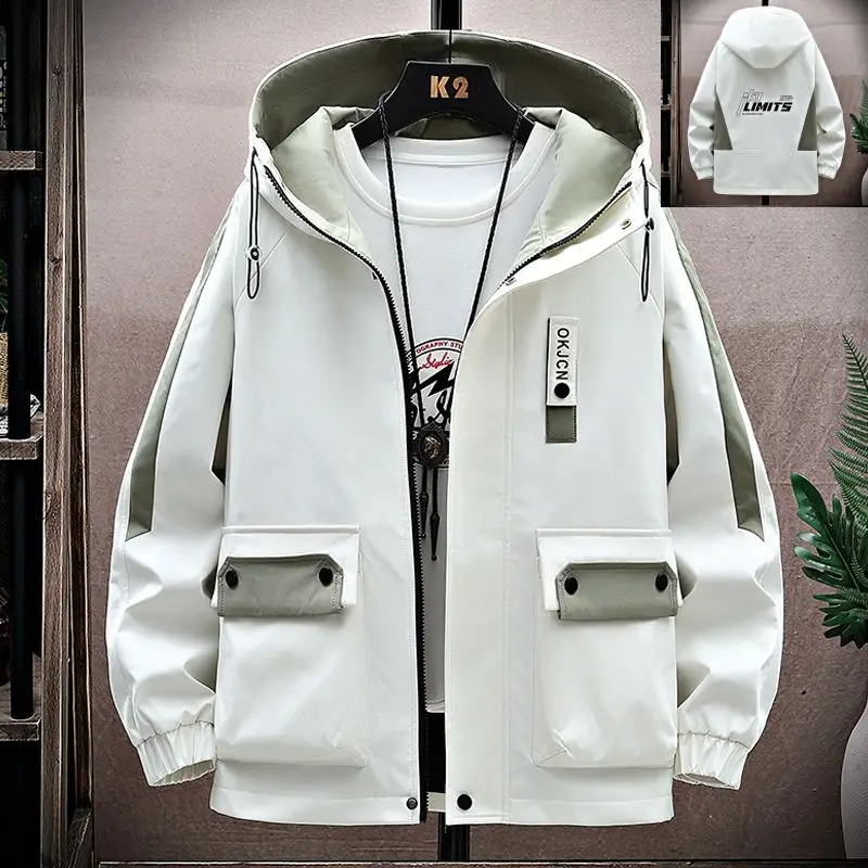 Luxury Brand Men Spring Autumn Jacket Patchwork Hooded Zip Sweatshirt Long Sleeve Windbreaker Sportswear Multi-pocket Outerwear