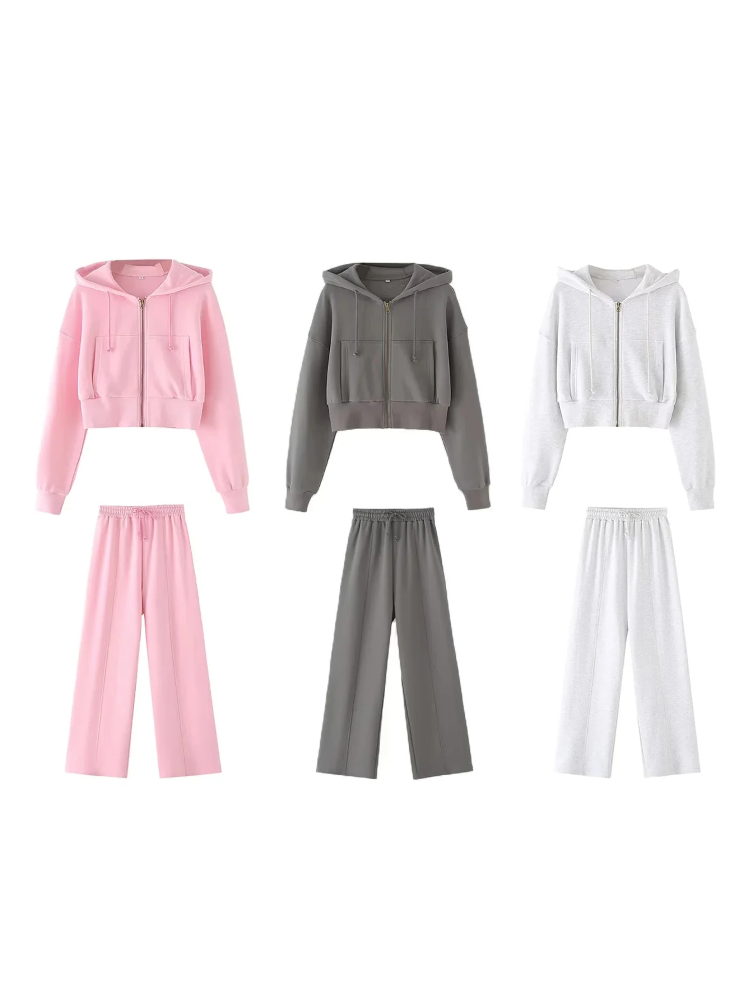 XNWMNZ New Women Solid Hoodie Pant Set Long Sleeve Hooded Coat Jacket + Tube Top + Elastic Waist Trousers Casual Sport Suits