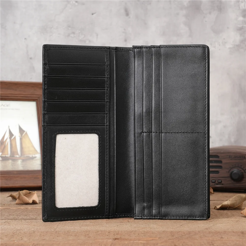 1008 Men's Long Retro Zipper Leather Wallet, Large Capacity Casual Crazy Horse Leather Handbag, Multi Slot Card Bag