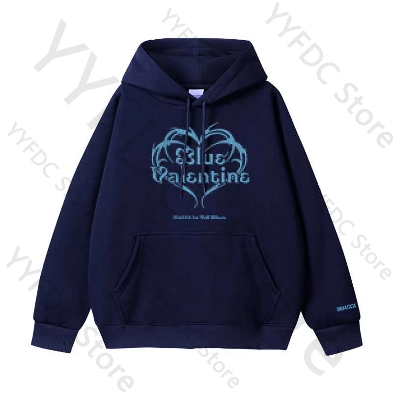 NMIXX ألبوم الأزرق عيد الحب هوديس Kpop موضة إلكتروني طباعة البلوز النساء الرجال الاتجاه الكوري الخريف فضفاض هوديي لمحبي القمم #5