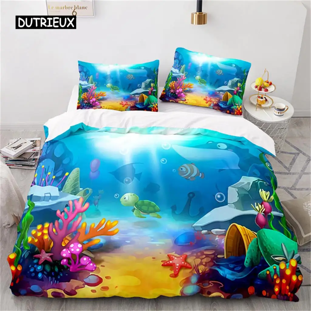 

Fantasy Ocean Pattern Duvet Cover Teen Ocean Animal Comforter Cover Microfiber Sea Underwater World Bedding Set Bedroom Decor