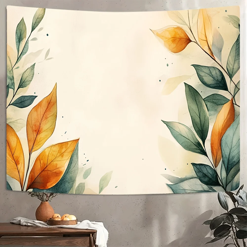 

Watercolor-style leaf pattern tapestry, polyester fabric, machine washable, suitable for bedroom and living room decoration.