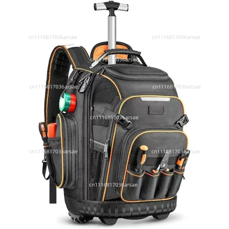 Heavy Duty Rolling Tool Backpack With Wheels & Molded Base, Wheeled Tool Bag For Electricians & Construction Sites