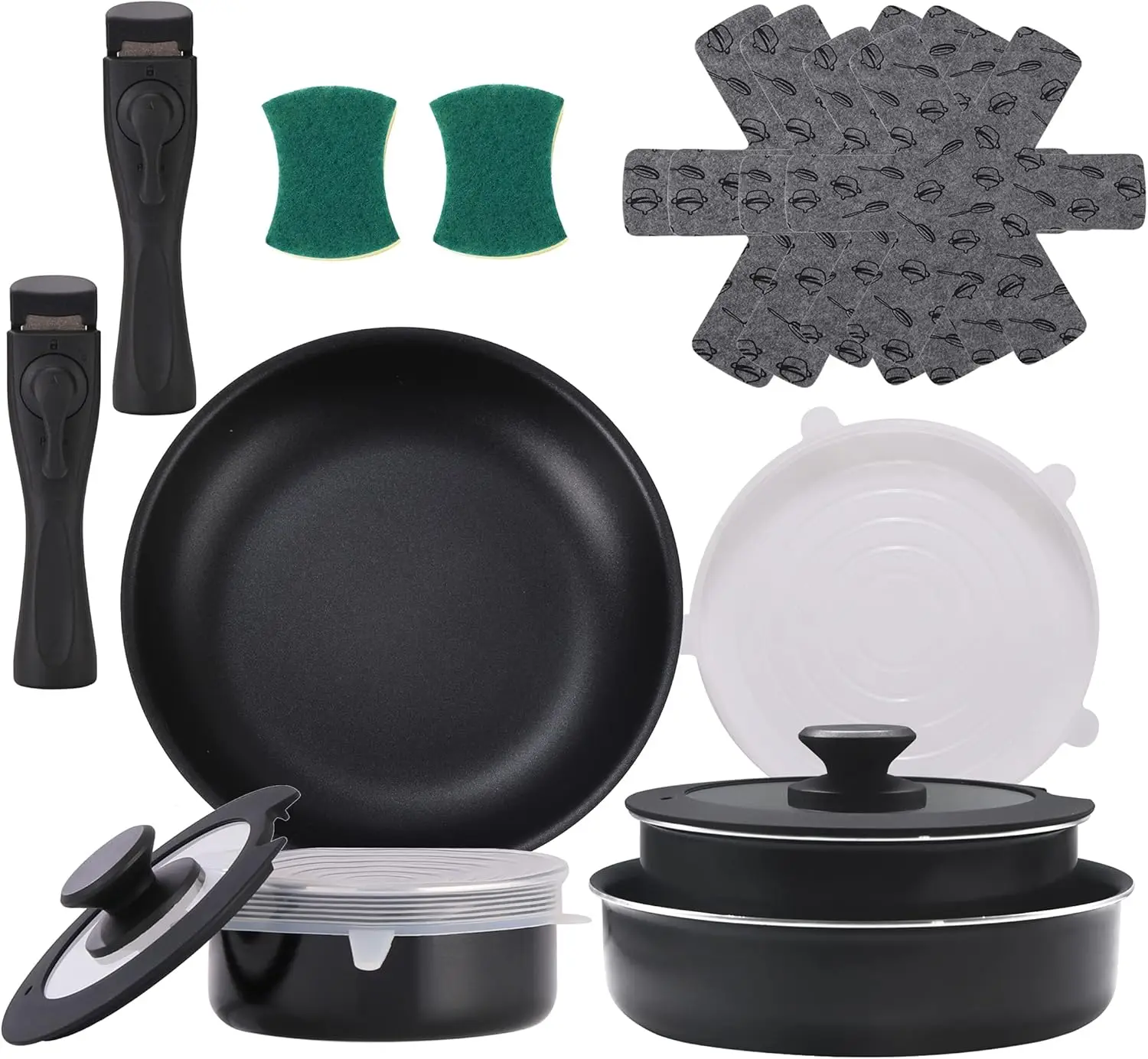 

16 Pieces Kitchen Removable Handle Cookware Sets Stackable Pots and Pans Set Nonstick Induction Gas RVs Camping Space Saving