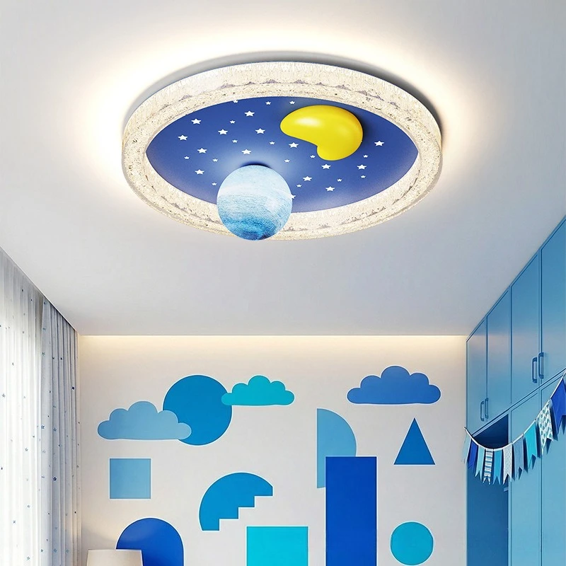 Nordic Fun Cartoon Starry Sky Ceiling Lamps Children's Room Iron Star Bedroom Creative Planet Eye Protection LED Ceiling Lights