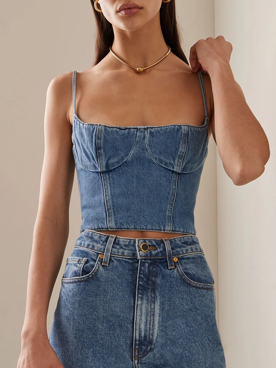 

Spicy Girl Denim Bra Fashionable Back Zipper Bra Style Camisole Tank Corset Top