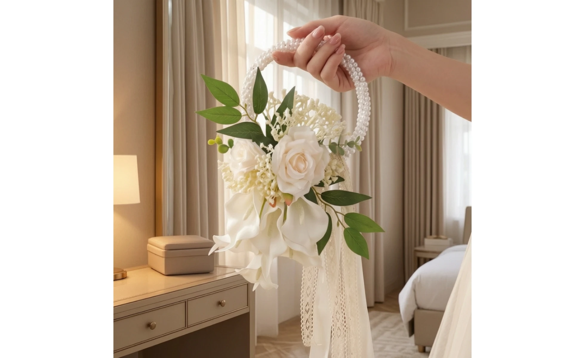 Wedding Bouquet with Pearl Handle Decorative Bridal Bouquet with Pearl Handle Handheld Flower Arrangement Elegant Flowers Formal