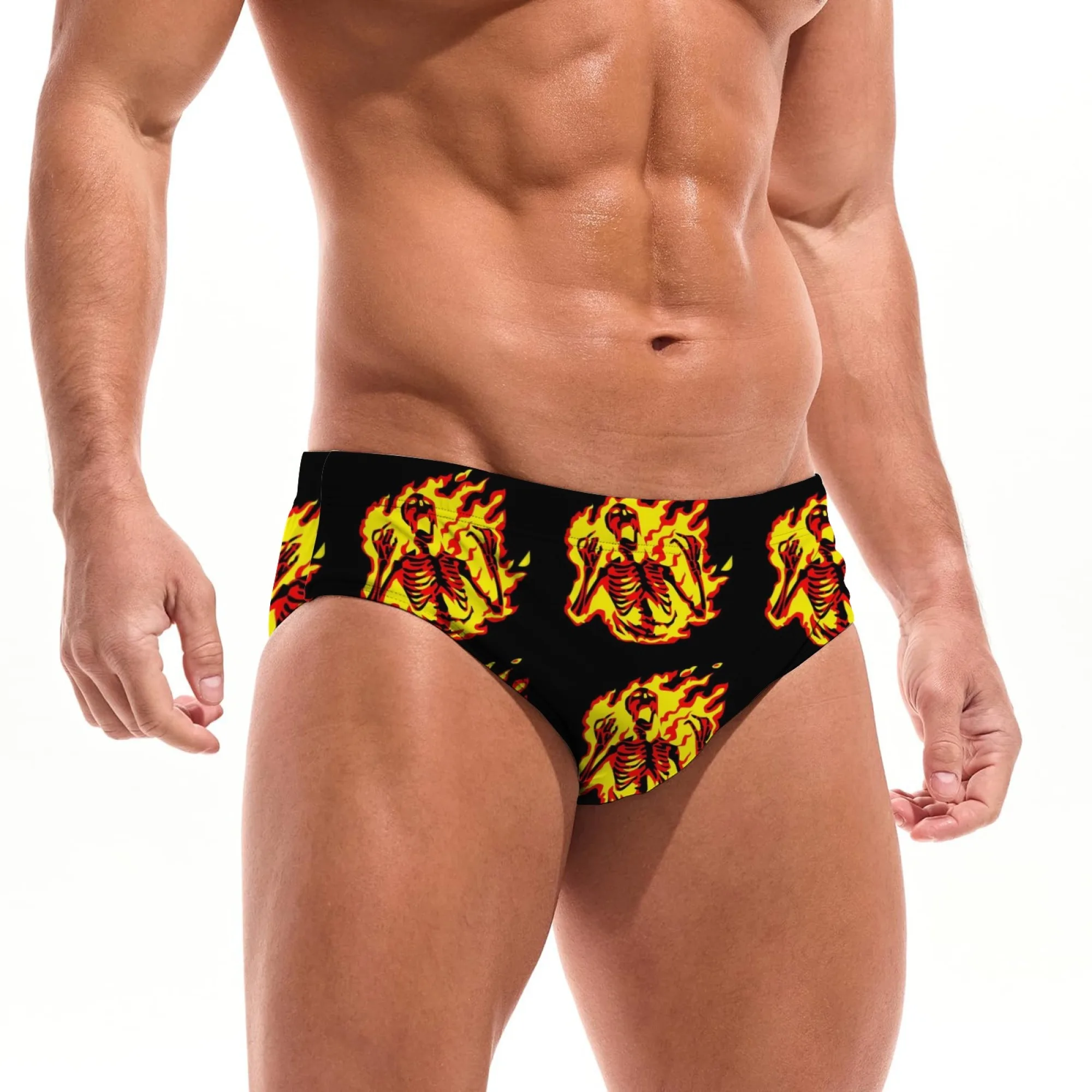 Flame and skull print men's briefs, lightweight, breathable, sexy bikini, water sports swimwear, beach surfing shorts - view 5
