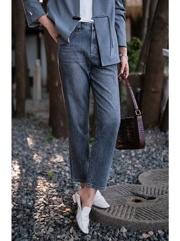 

Джинсы Ele Sle Super Soft Long Velvet Cotton с эффектом стройных ног, повседневные, из хлопка, с боковой декоративной строчкой S-образной формы