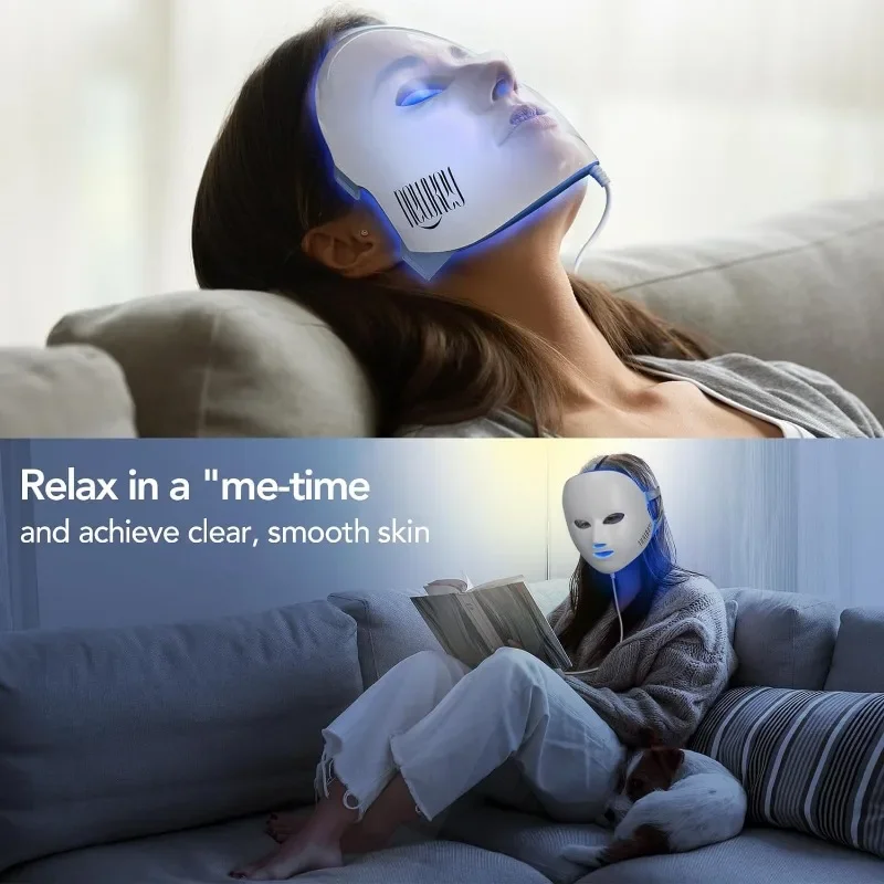 NEWKEY Blue Light Therapy per l'acne, 7 colori LED Face Mask Light Therapy, maschera per terapia della luce rossa blu per l'acne antirughe