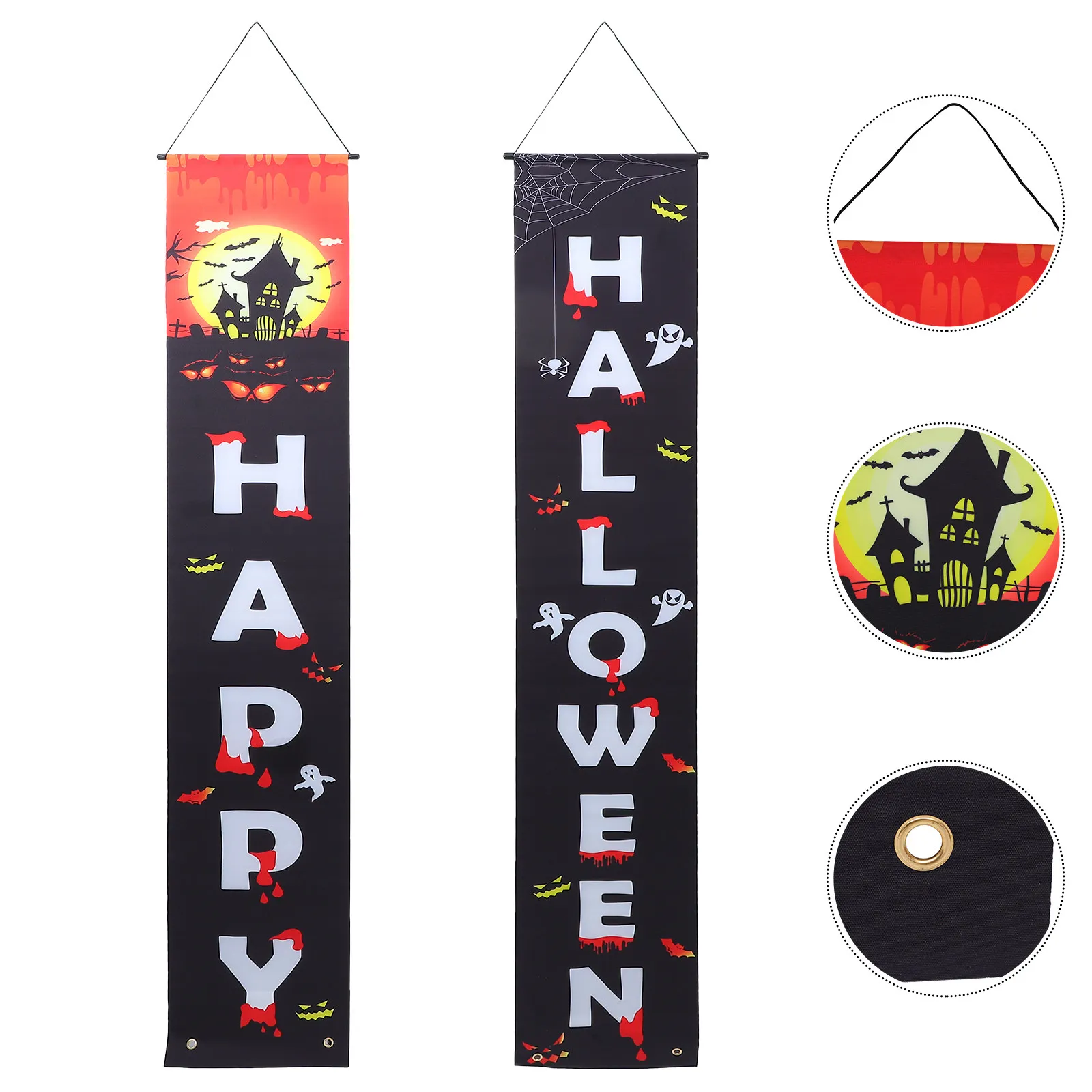 1Pair Halloween Front Door Banners Festive Hanging Couplets for Indoor Outdoor Party Decor Spooky Season Door Decoration