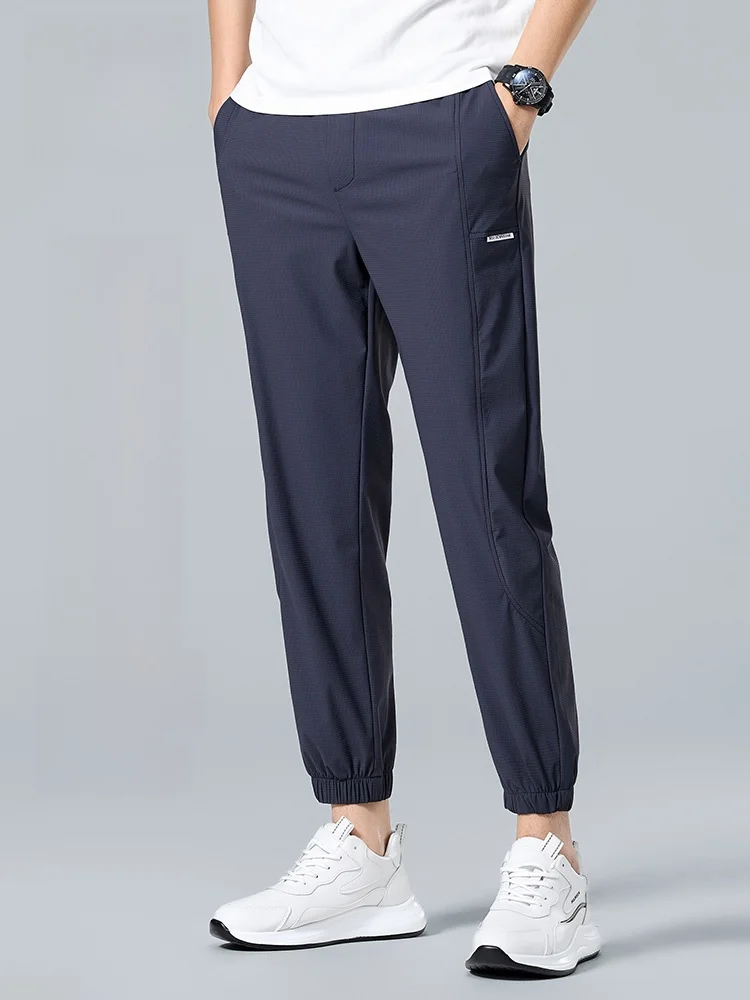 

Ice Silk Casual Pants Men's Summer Thin Loose Straight Elastic Waist Nine Points Qui Dry Sports Trousers Faionable Urban ...