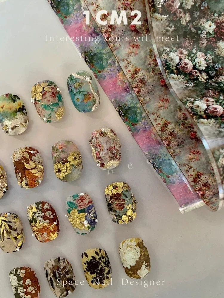 1 Box Blumen-Karo-Nagelfolien für Transferpapier, florale Slider, Schmetterlings-Nagelwraps, blühende Blumen-Nagelkunst-Dekorationen – Detail 3