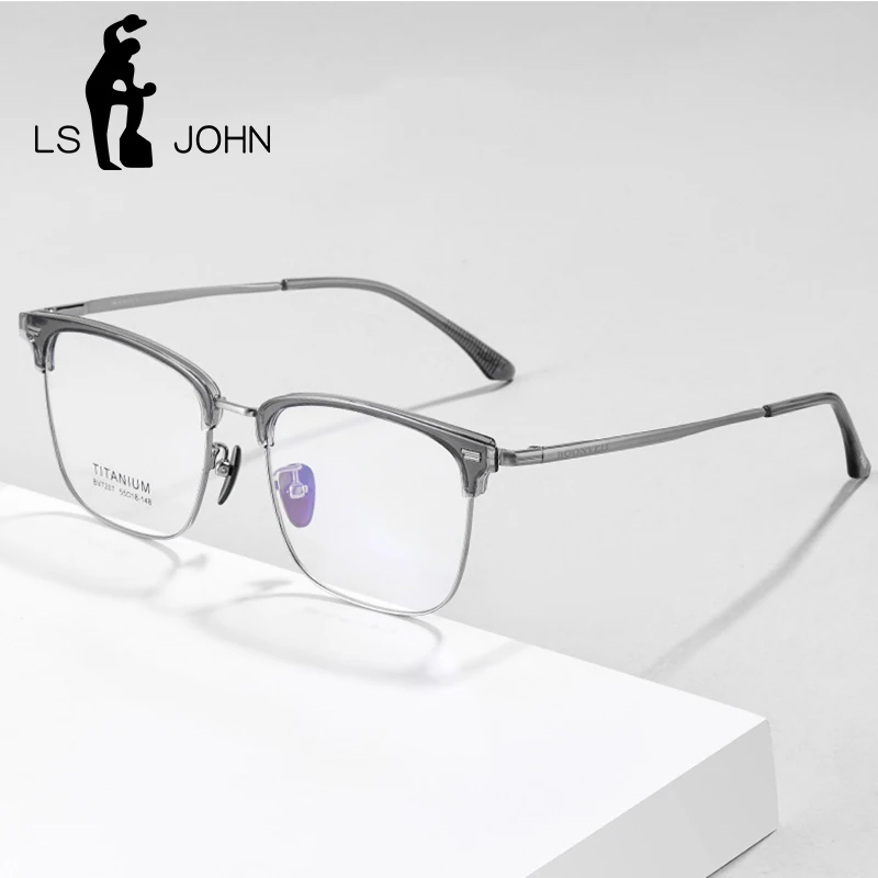 

LS JOHN Square Titanium Glasses Frames Men Ultralight Eyebrow Design Oversize Prescription Eyeglasses Males Korean Brand Eyewear