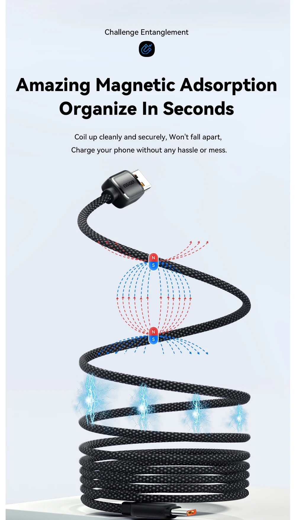 Essager 7A Magnetic Fast Charger Cable USB A To Type C Magic Rope USBC Magnetic Cable Self Winding Cable For Vivo Oneplus OPPO