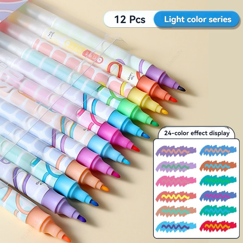 Creative Double Tips Markers, Highlighters,Double Color,12 Pcs, Ideal Highlighter Set for Organizing And Coloring