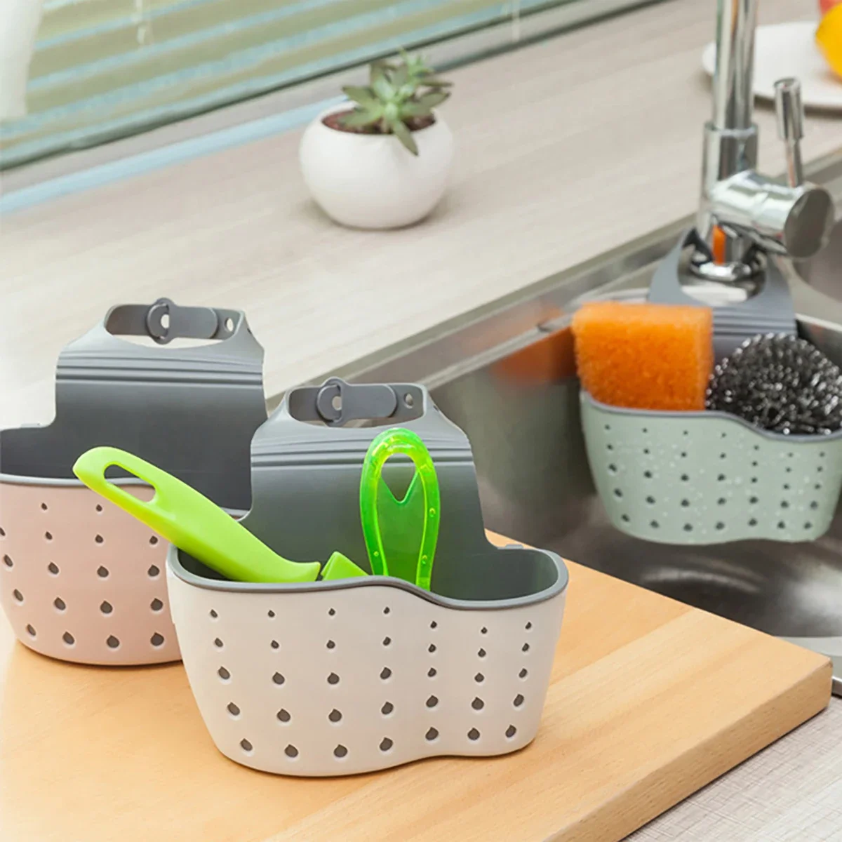 1/2pcs Sink Draining Hanging Basket Adjustable Kitchen Accessories Rubber Sink Bag Soap Sponge Shelf Faucet Holder for Bathroom view 5