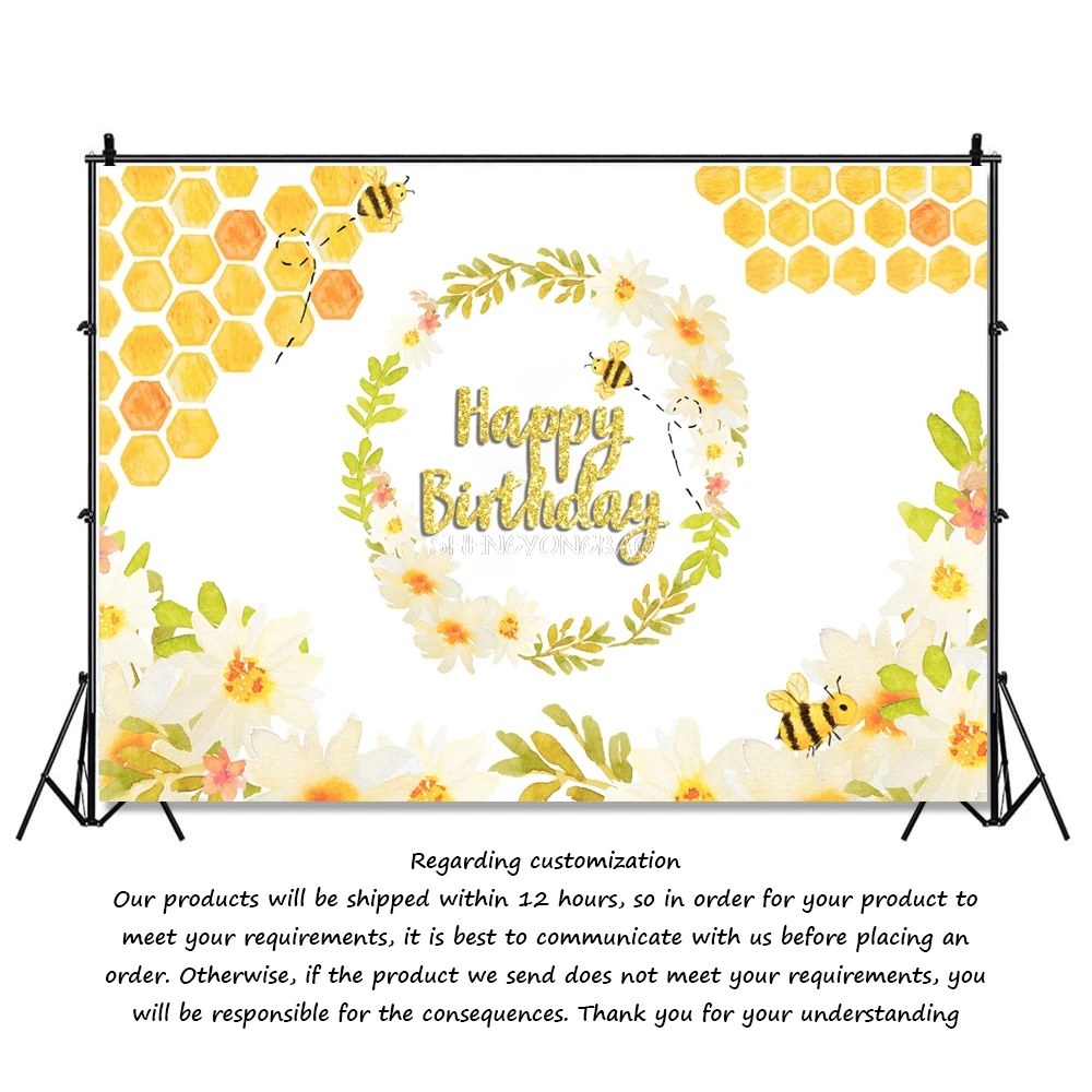 

Cute Little Bee Baby Birthday Party Photography Backdrops Sunflowers Sweet Newborn Baby Shower Photo Studio Background BB-01
