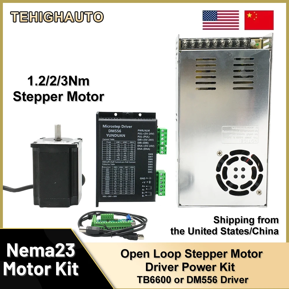 

Nema23 Open Loop Stepper Motor Driver Kit 1.2Nm 2Nm 3NM 2 Phase 3A 57 Motor Kit TB6600 DM556 for CNC Engraving Milling Machine