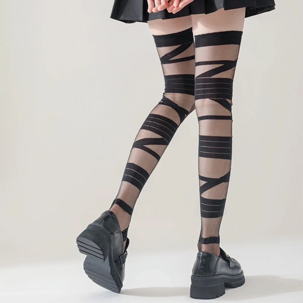 Y2k Lolita Girl Bandage Long Socks Stockings Ultra-thin Transparent Thigh High Stockings Women JK Japanese Style Knee High Socks