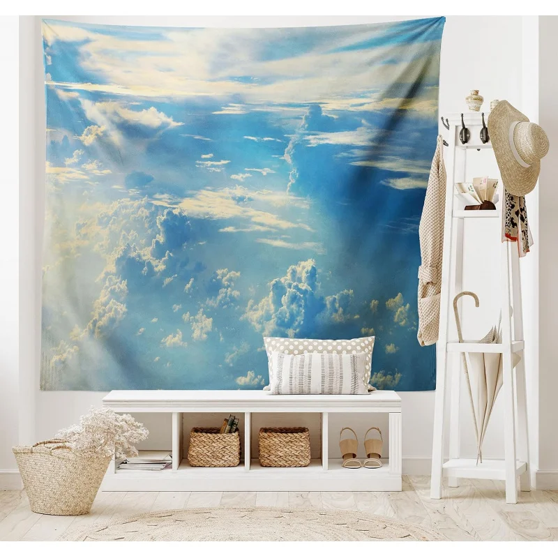 VIKAMAins Feng Shui Waves and Light Blue Sky with White Clouds Tapestry Living Room, Bedroom, Study Background Wall Decoration