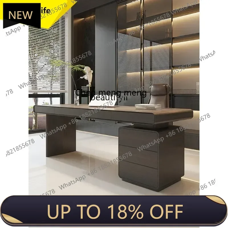 

P178 Light Luxury Italian Minimalist Study Solid Wood Table Modern Living Room Long Table High-end Boss Office Computer Desk