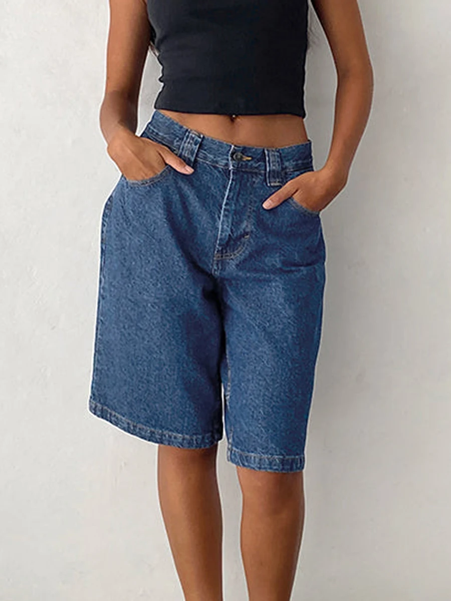 

Women s Knee Length Jean Shorts Casual Loose Low Rise Wide Leg Denim Shorts with Pockets for Summer