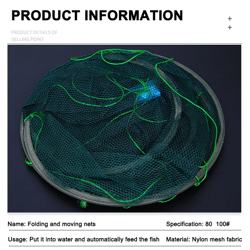 80CM Loose Mouth Folding Drop Fishing Net Shrimp Catcher Tank Casting Network Fish Eels Trap Cage Prawn Bait Crab Netting