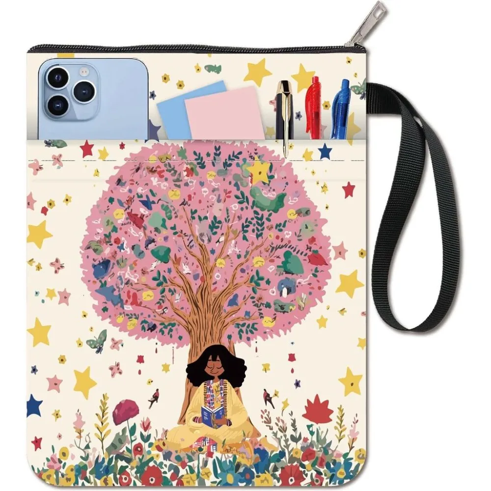 Book Sleeve Tree Stars Flower Protector Book Covers for Paperbacks Washable Fabric Cloth Book Cover with Zipper and Extra Sleeve