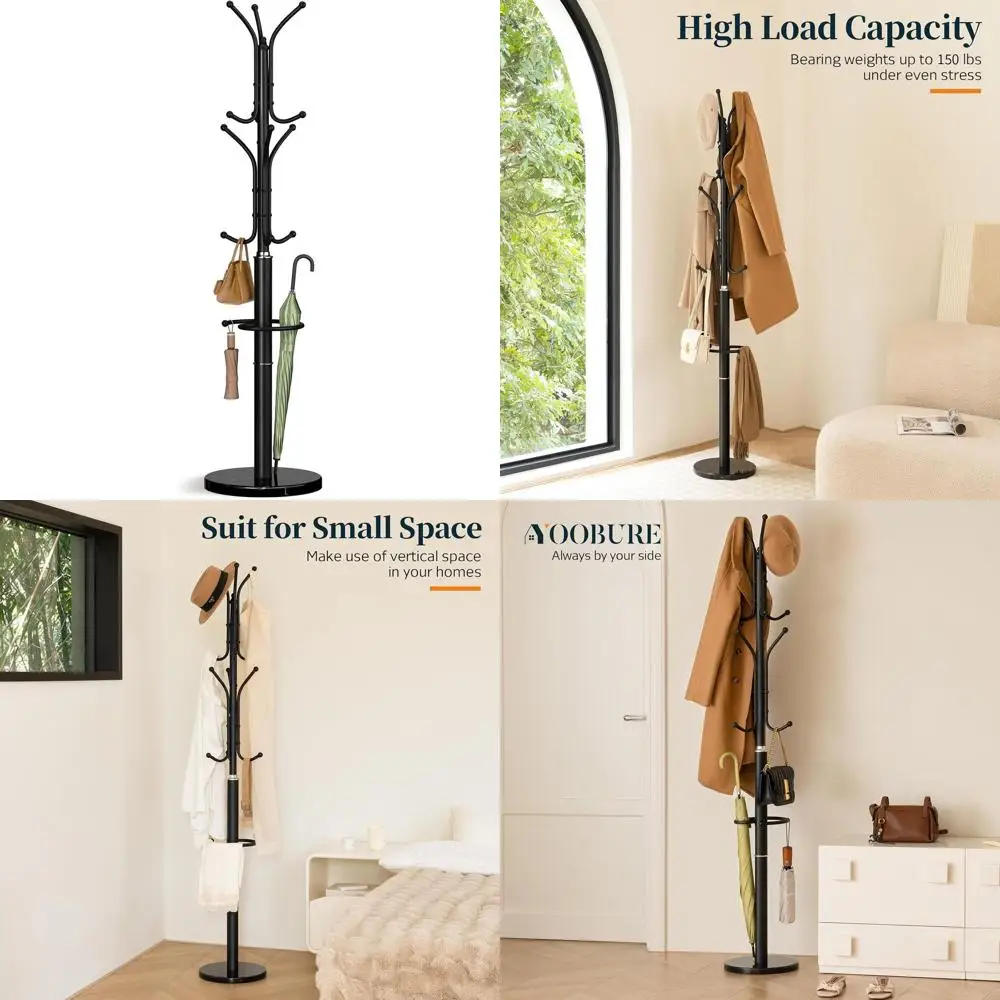 

Металлическая вешалка для одежды, отдельно стоящая с мраморным основанием, дерево для одежды с 12 крючками и держателем для зонта, вешалка для одежды или прихожей, спальня O