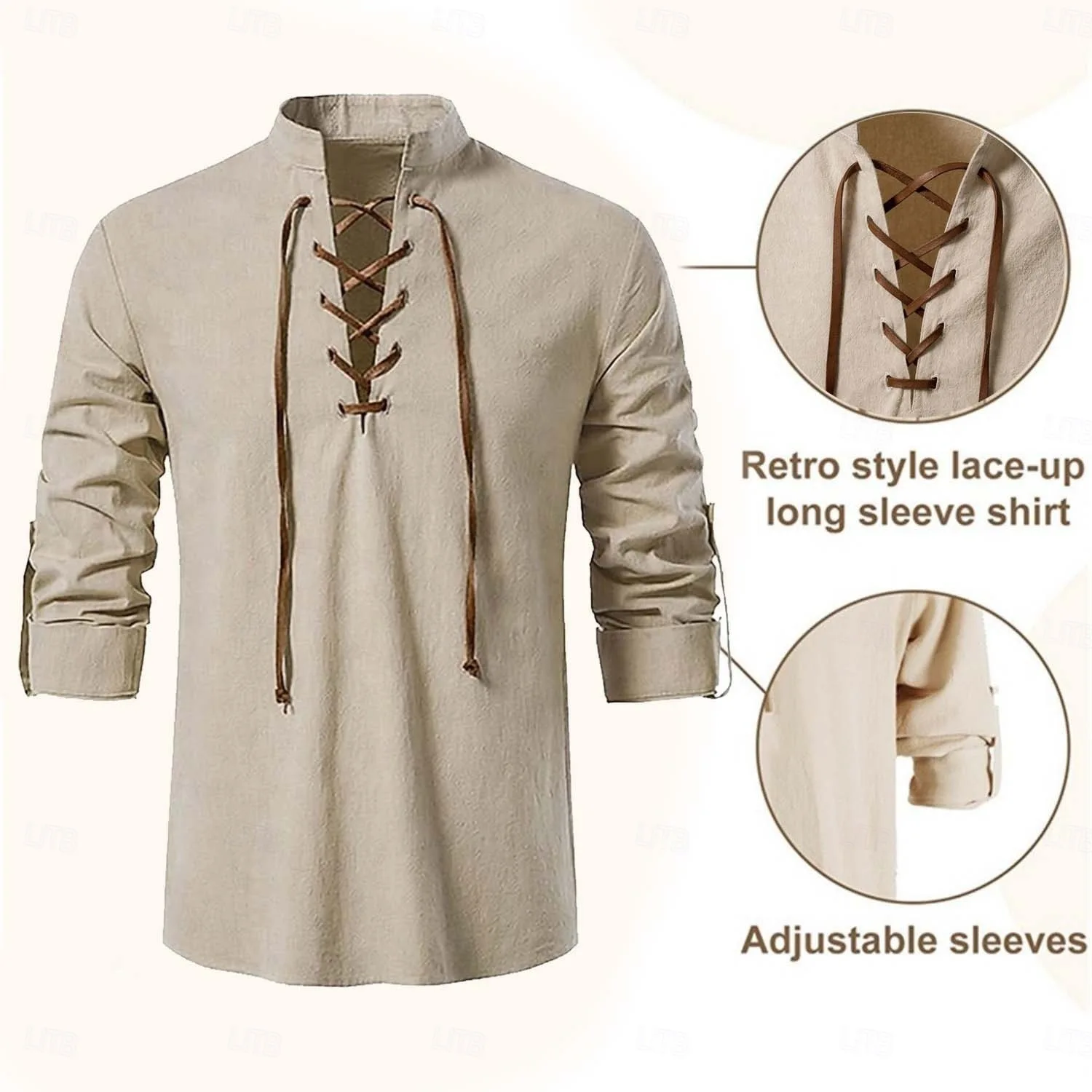 Männer Mittelalterliches Renaissance-Cosplay-Kostümset Halloween Karneval Hemd Hose Outfit Bühnenauftritt Ritter Krieger Faschingskostüm – Detail 5