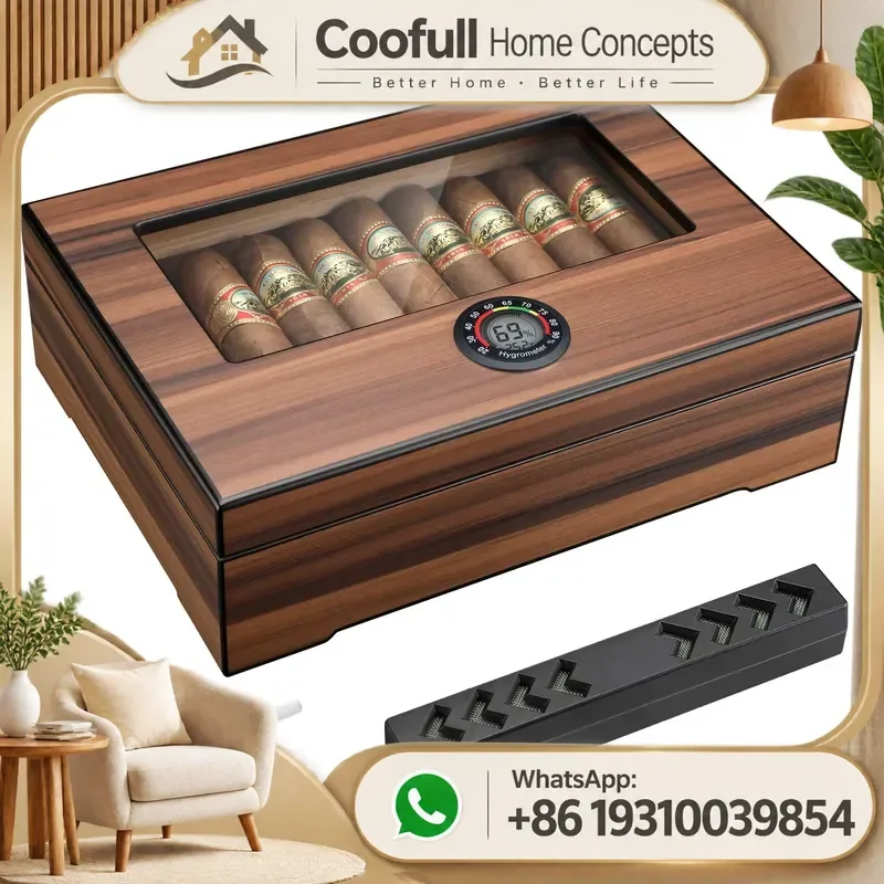Cigar Humidor Box Cedar Wood Case With Humidifier Hygrometer Divider Portable Travel Storage Gift Accessories For Men