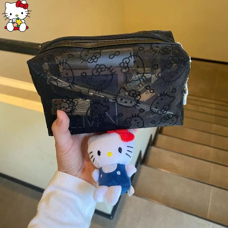 

Kawaii Cartoon Girl New Hello Kitty Sanrio Mesh Anime Simple Fashionable Hand Held Toiletries Bags Makeup Storage Bags Coin Bags