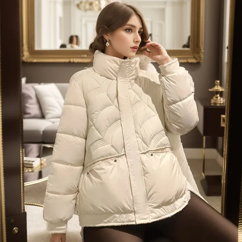 2024 Winter New Short Parkas Women Stand Collar Down Cotton Padded Jacket Zipper Loose Padded Thick Warm Coat Female Outerwear