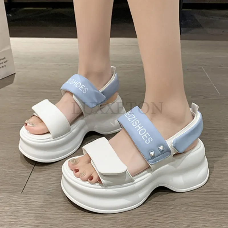 Summer Women Platform Sandals7CM Wedges Leather Slippers Fashion Thick Bottom Sandals Woman Outside Casual Beach Flip Flops