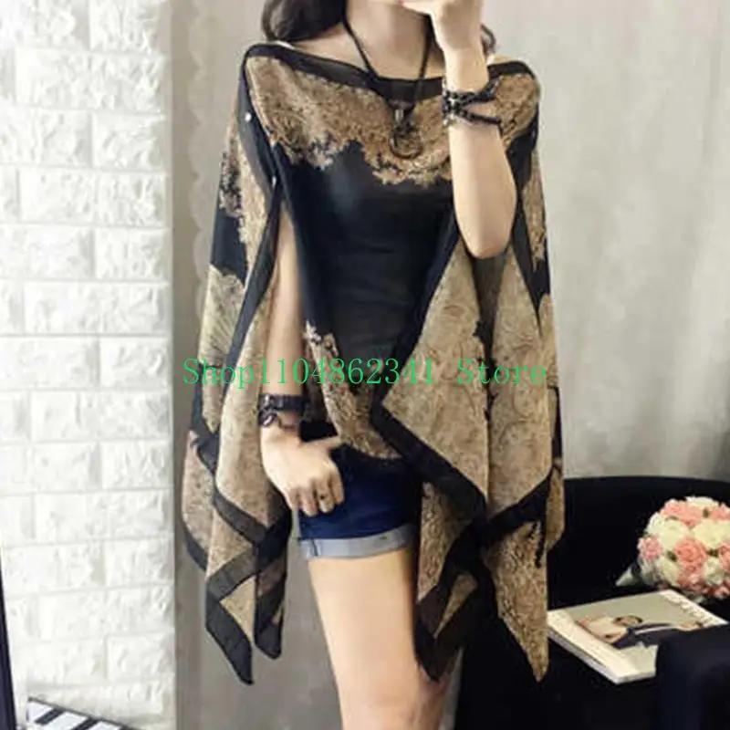 

652F Women Cardigans Summer Flower Printed Art Fashion Functional Soft Wrap Casual Cool Scarves Shawls for Mother Anti-UV