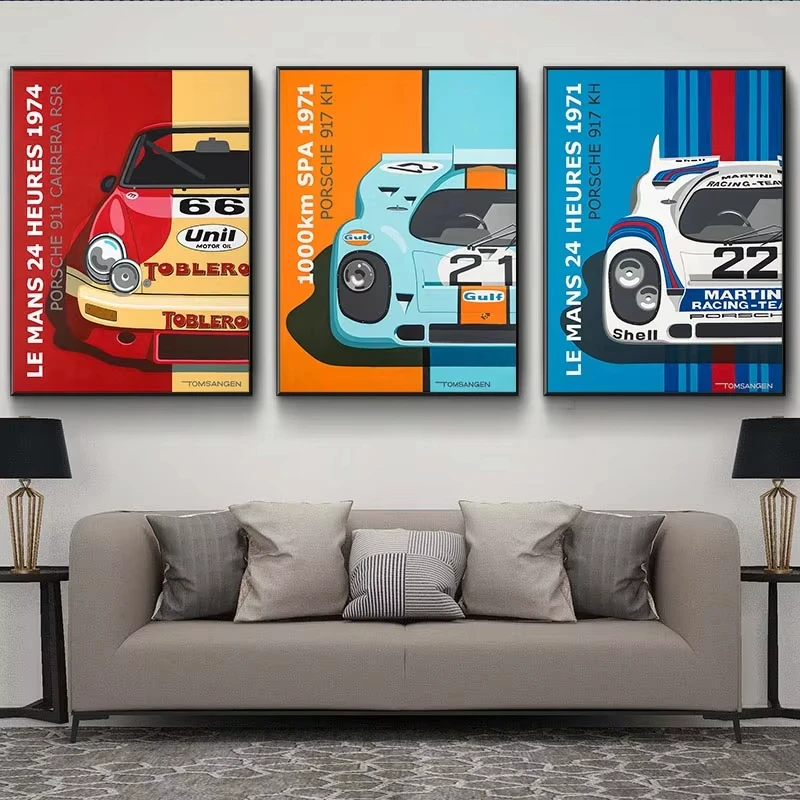 Pintura en lienzo de deporte automotriz, póster de Le Mans e impresión de arte de pared, imágenes de coches de carreras de deportes de motor extremos, decoración del hogar sin marco