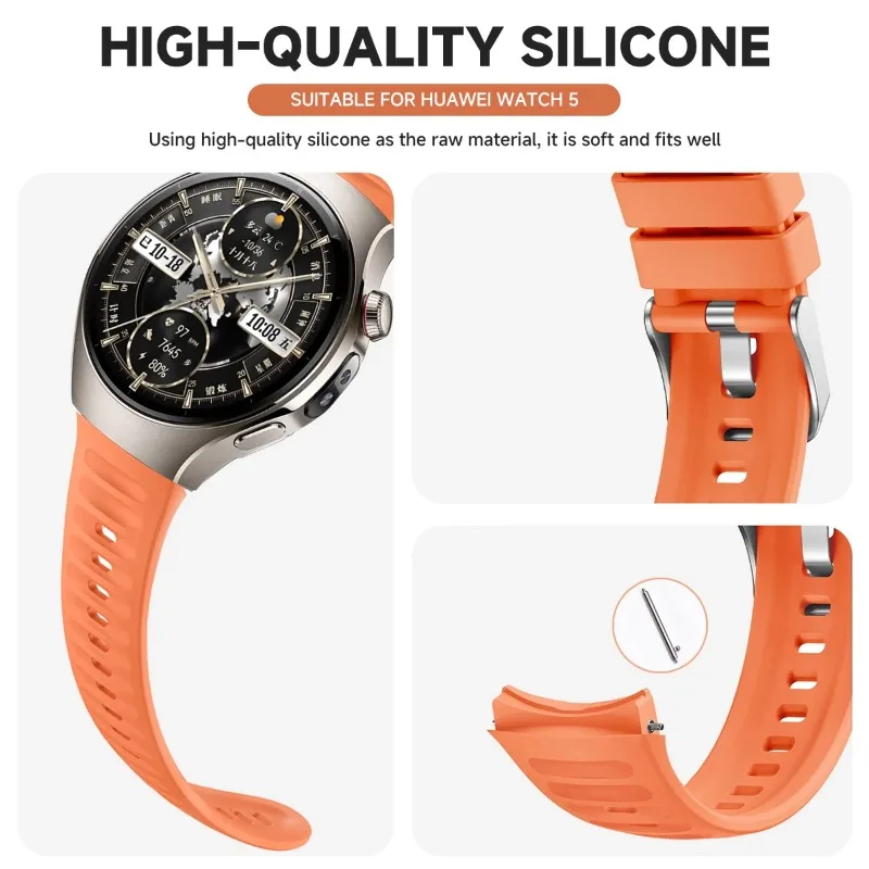 حزام سيليكون أصلي لساعة هواوي 5 42 مللي متر بدون فجوات شريط رياضي مطاطي لساعة هواوي 5 46 مللي متر سوار إطلاق سريع للأعمال