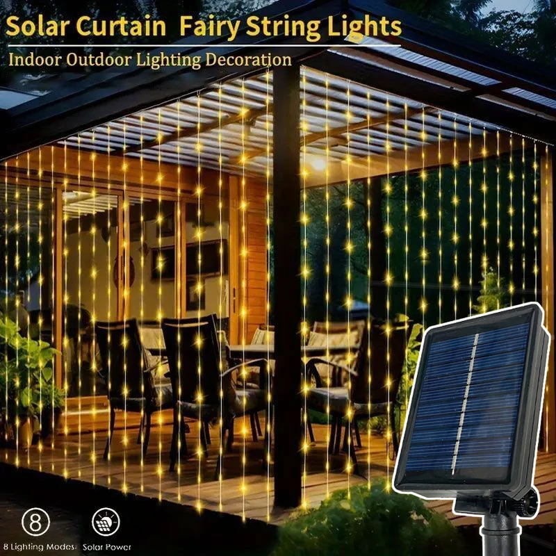 

300/200/100LED Solar Curtain Lights Outdoor Fairy Lights LED Lights Christmas Wedding Decorations String Lights Garden Decor