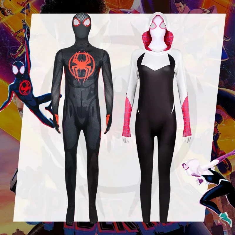 Sky02 مايلز موراليس سبايدرمان زي جوين ستايسي الرجل العنكبوت تأثيري خارقة Zentai البدلة أزياء الهالوين للبالغين88Ji #