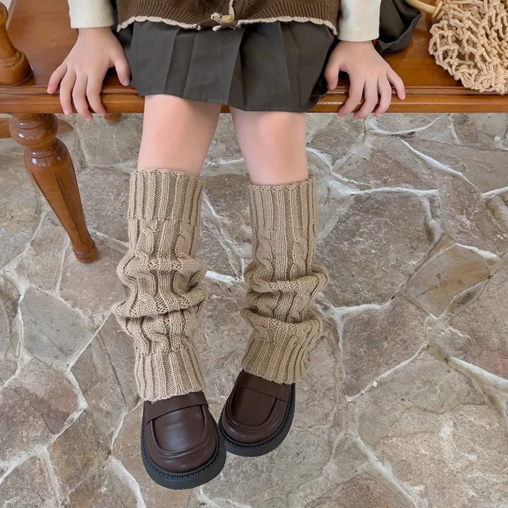 1pair Cute Twist Knit Pattern Knitted Leg Warmers Stretch Solid Color Knee High Socks Warm Lined Foot Cover Socks Winter Autumn