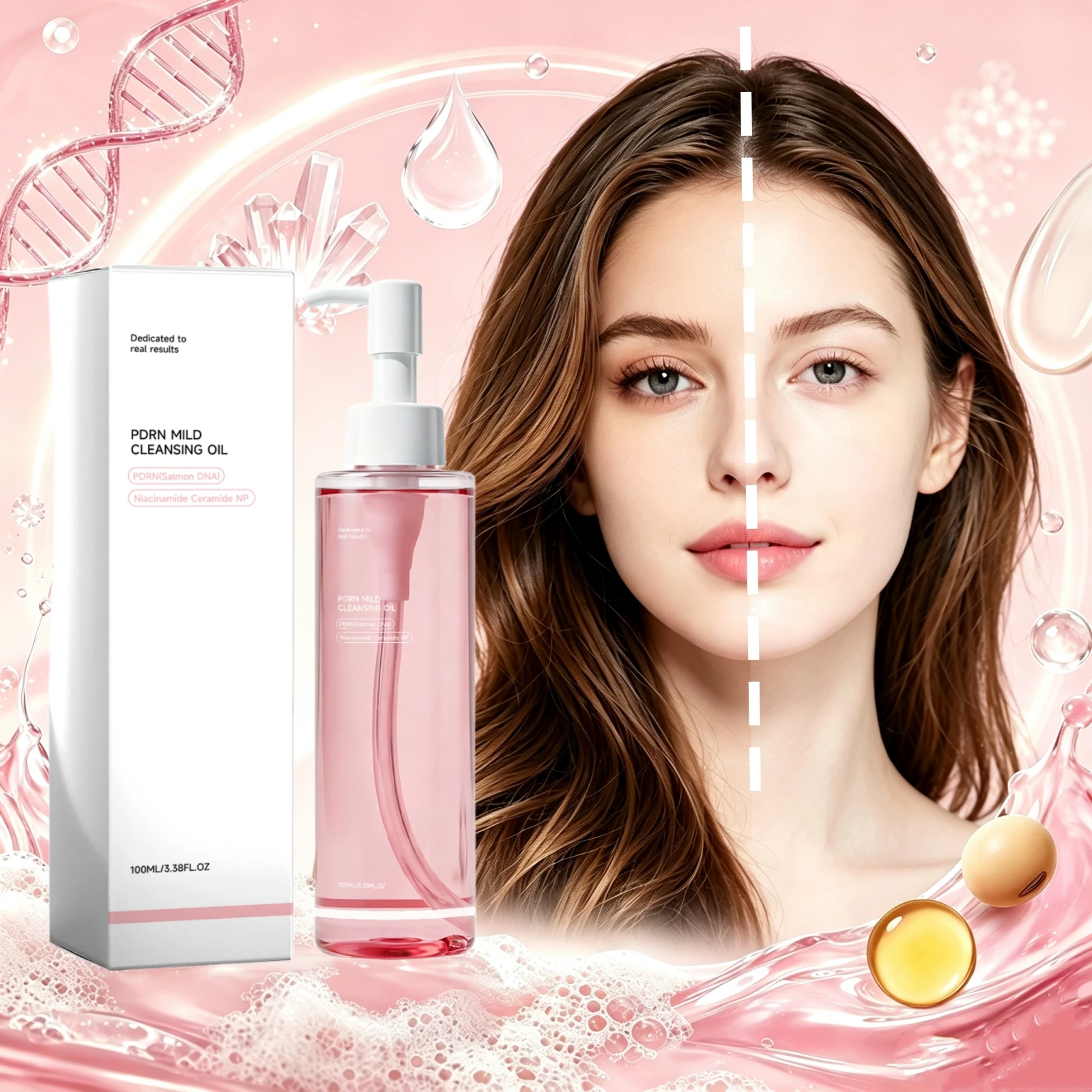 PDRN Mild Cleansing Oil Quick Dissolve Stubborn Cosmetics Multiple-Effect Moisturize Cleansing Liquid Gentle Makeup Remover Oil