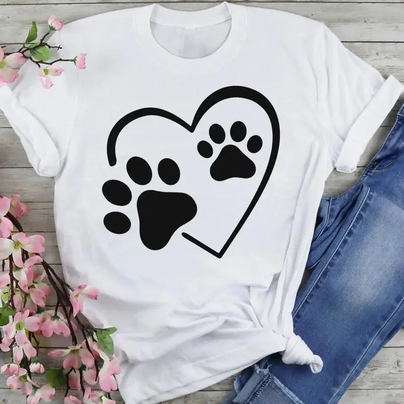 Women Graphic Beach Vacation Dog Paw Trend Cartoon Summer Fashion Wear Vacation Print Short Sleeve Tops Tees Tshirt T-Shirt