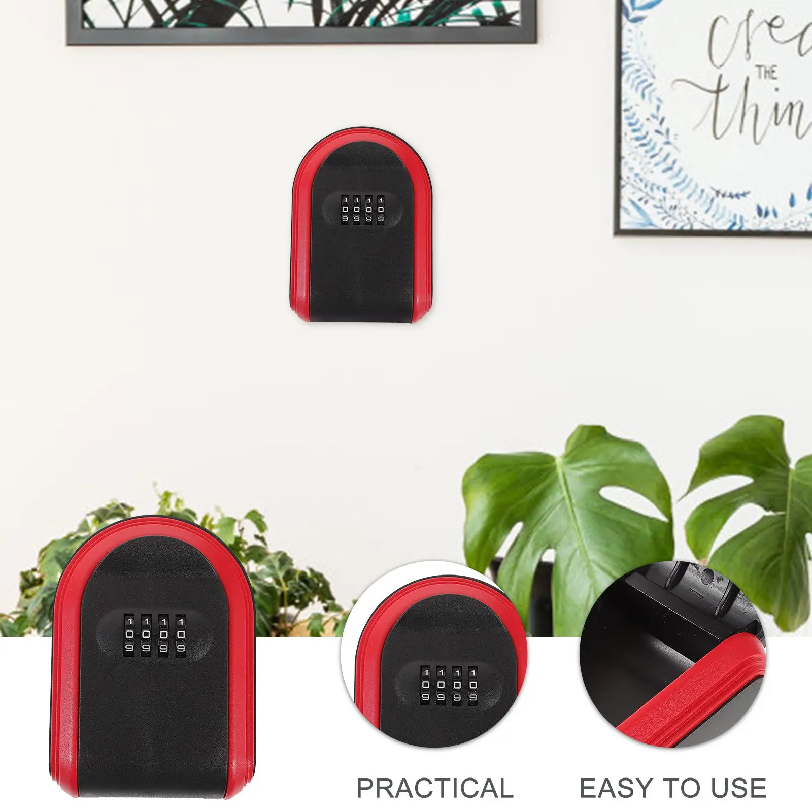 Key Lock Box Sturdy Material Black Color Wall Mountable Combination Code Resettable Outdoor Key Storage Safe Box