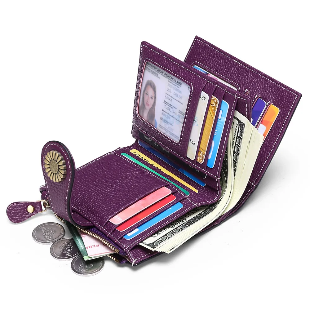 

Faionable ort Leather Wallet for Women New 202 Winter Stitching Bag Zipper Coin Purse Card Holder Sli Clutch Handbag