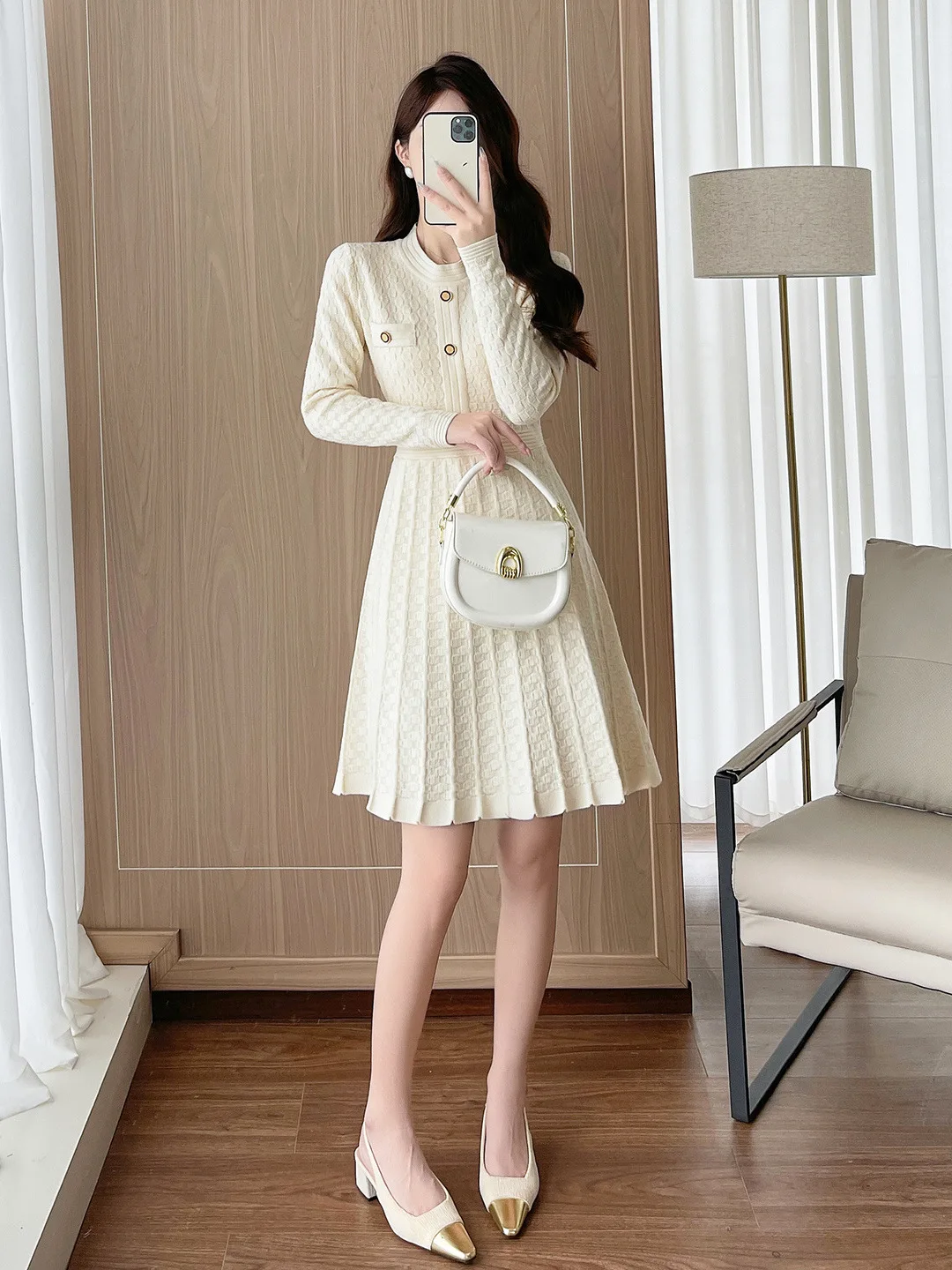 

Элегантное осенне-зимнее вязаное платье с длинным рукавом, женское платье-свитер с высокой талией и круглым вырезом, облегающее, повседневное, модное.