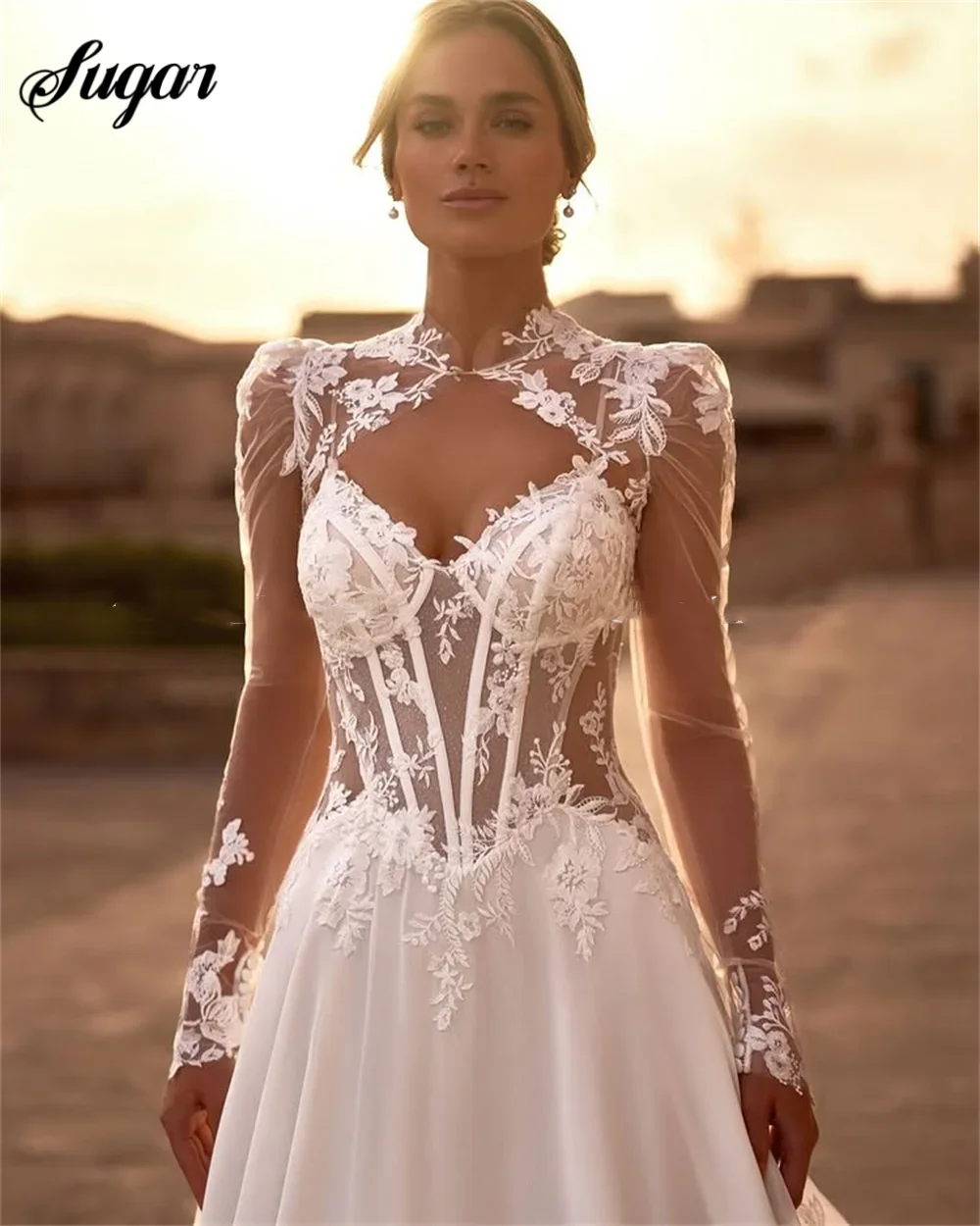 ชุดเดรสยาวทรงเอไลน์หรูหรา ประดับลูกไม้ลายดอกไม้ คอวี แขนยาว ผ้าซาตินแบบเทพธิดา สำหรับงานปาร์ตี้ งานแต่งงาน สามารถสั่งตัดได้